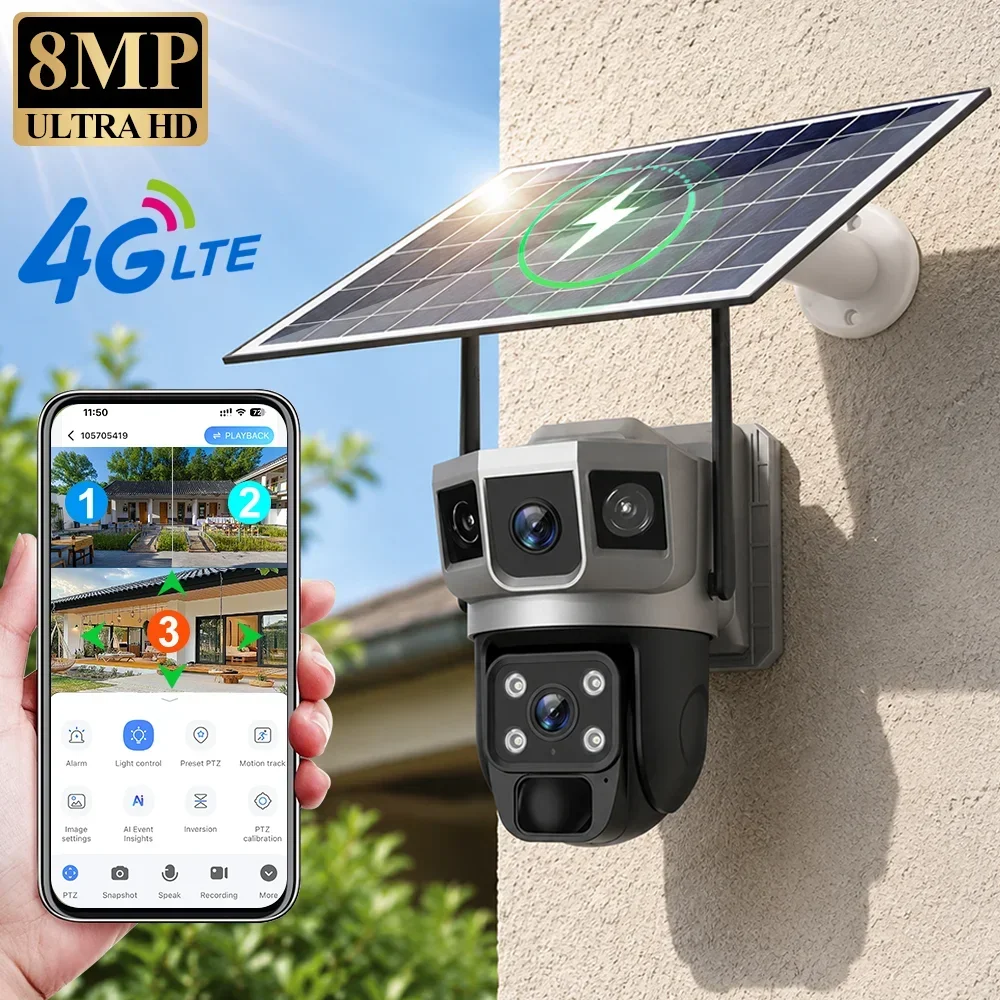 Home Security Installation - V380 4K 3 Screens 4G Camera