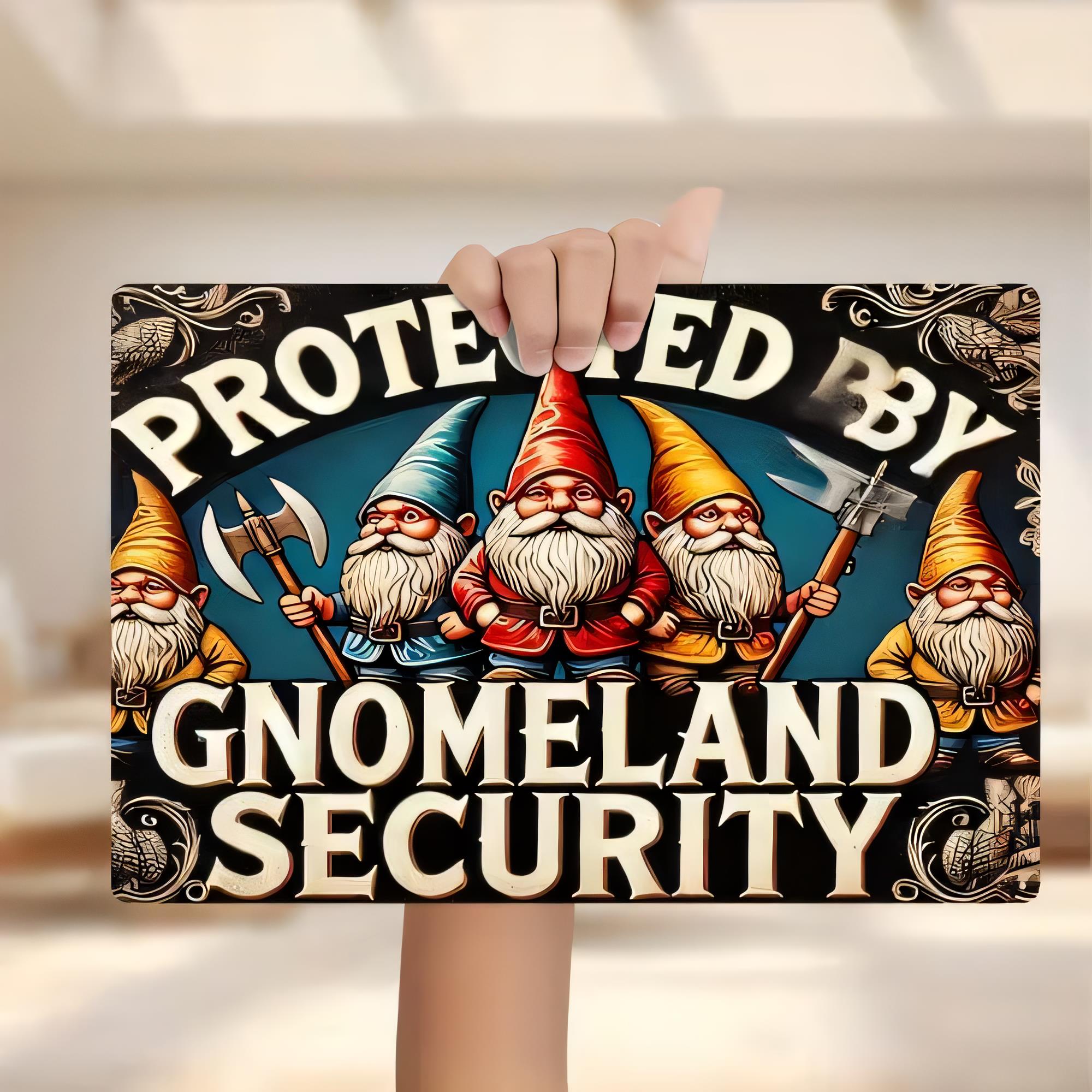 Tin Sign, Protected By Gnome L - Home Security Land review and price